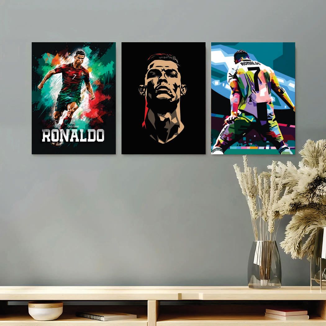 Set Of 3 Premium Wall Art  of ronaldo Photo Tiles – Modern Home Decor Sets 8x11