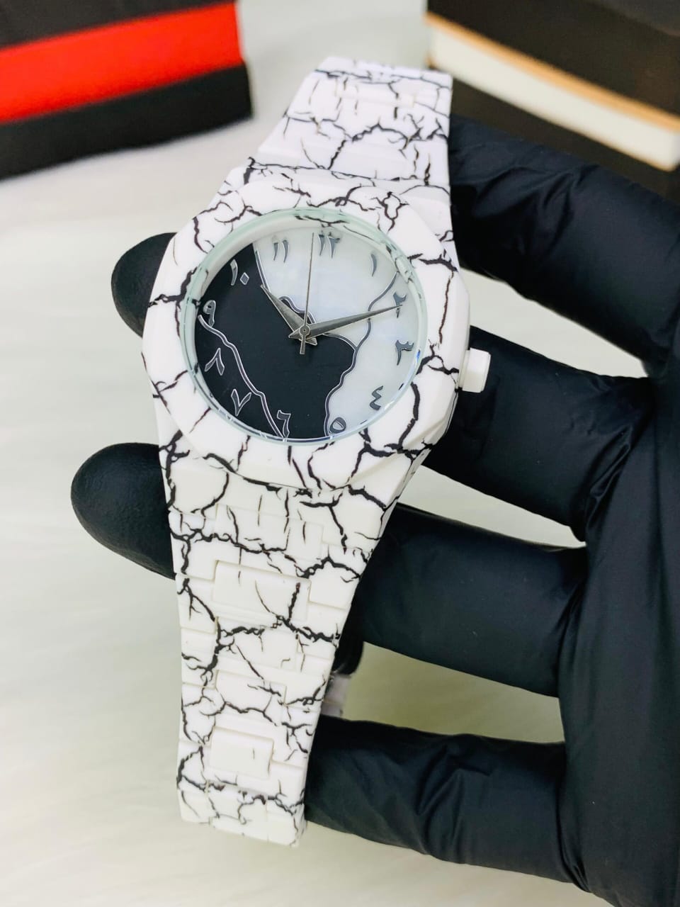 Arabic Aura White Marble Edition Watch For Men & Women