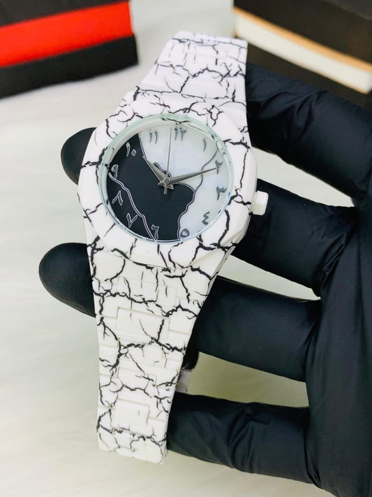 Arabic Aura White Marble Edition Watch For Men & Women