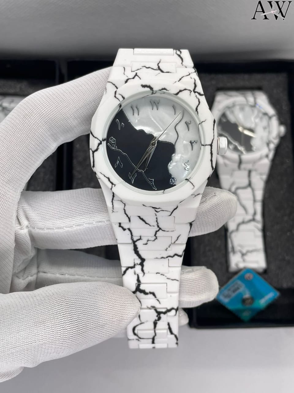 Arabic Aura White Marble Edition Watch For Men & Women