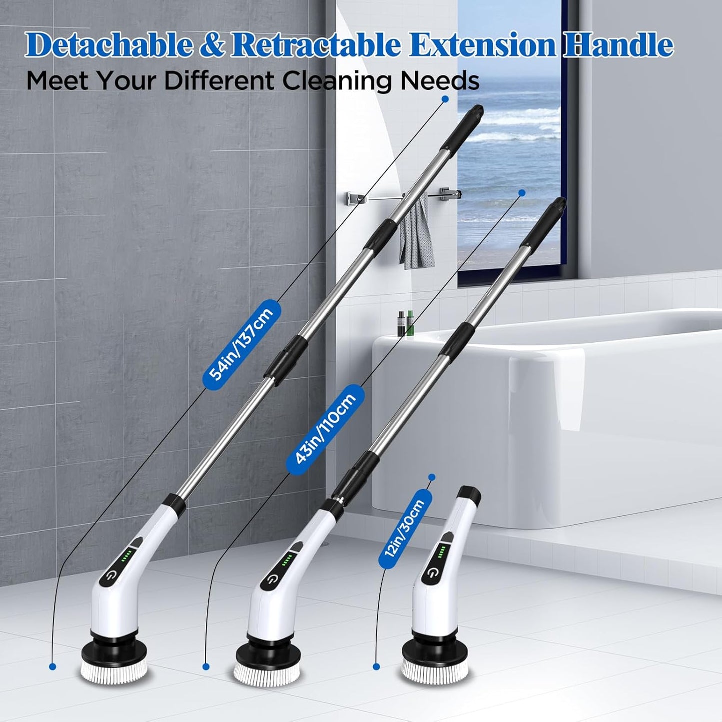 Electric cleaning brush with multiple attachment heads for sink and bathroom